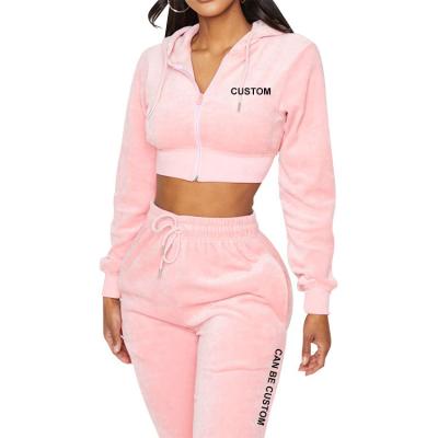 China Breathable Wholesale Custom Long Sleeves Pink Crop Full Zipper Soft Velvet Sweatshirts Hoodies For Women for sale