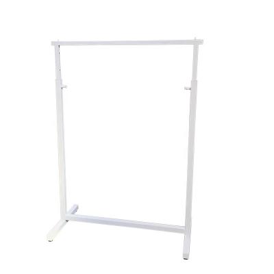 China Customized Modern Lady Clothing Display White Rail Rack 2021 Metal Hanger Display Stand Floor Modern Hanging Rack for sale