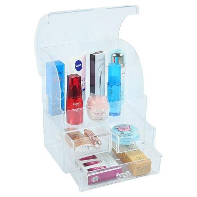 China Changhong Durable Clear With Lid And Drawer Cosmetics Display Case With 2 Layers Storage Box For Bedroom Shower Room Cosmetic Store for sale