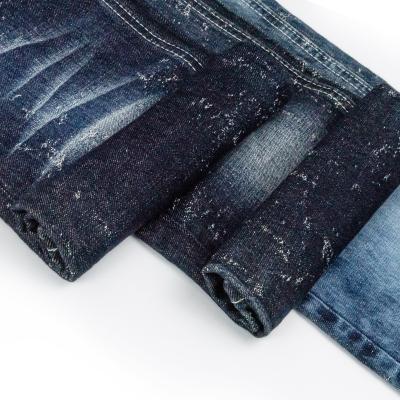 China Breathable Denim Fabric 70% Cotton 26% Polyester Spandex 2.9% Rayon 9.4oz Selvedge Jeans Material Italian 1.1% Jacquard Denim for sale