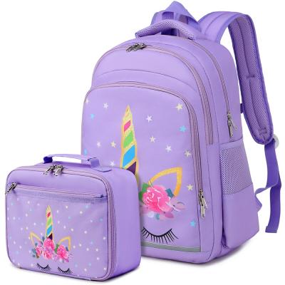 China 2021 New Waterproof Customize Unicorn Kids Backpack Set Polyester Elementary School Bags for sale