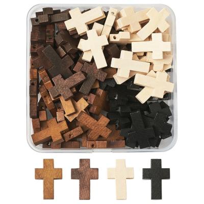 China 100pcs/box China Cross Mixed Color Dyed Wooden Pendants DIY Pendants for sale