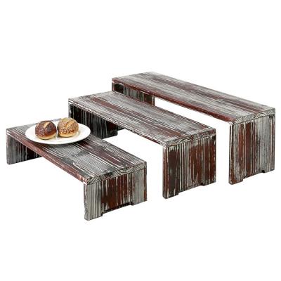 China China Dessert Store Multi Stage Decorative Burnt Wood Arrange For Display Stand for sale