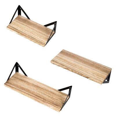 China China Rustic Wood Triangular Wall Mount Storage Floating Shelves - Set of 3 for sale