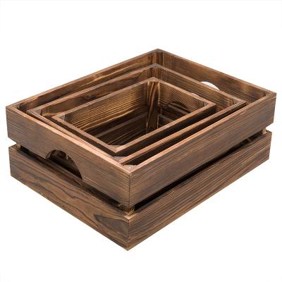 China China MyGift 16 x 12 inch Nesting Brown Rustic Wood Storage and Accent Crates, Set of 3 for sale