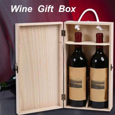 China China Wooden Wine Box - Double 1-Pack Wooden Wine Bottle Storage Gift Box with Handle for Birthday Party, Housewarming, Wedding for sale