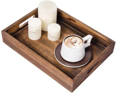 China China Liry Products Brown Rustic Wooden Food Serving Tray Cutout Handles Breakfast in Bed Cafe Wine Ottoman Rectangular Nesting Crate for sale