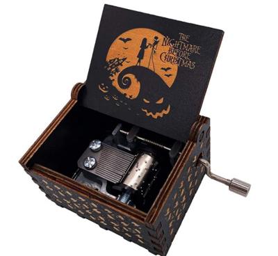 China Fashional Wooden Hand Crank Operated Creative Color-Painted Music Box Halloween Gifts Home Decorations for sale