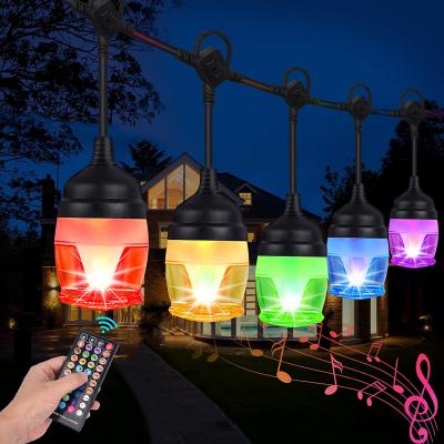 China Outdoor Garden String Lights App and Remote Control Patio Lighting with 12 RGB Hanging Bulbs Waterproof Patio Lights with Music Sync for sale