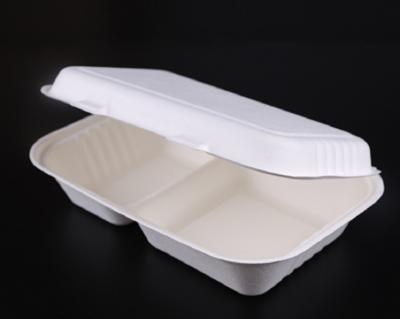 China 8*8inch Sugarcane Heatable Bagasse 2 Compartment Biodegradable Food Container Packing Lunch Box for sale