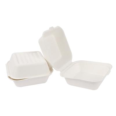 China 6*6inch Heatable Biodegradable Take Out Container Sugarcane Pulp Clamshell Food Lunch Box for sale