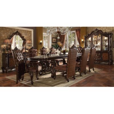 China Adjustable Spanish Style Wood (Others) Dining Table and Leather Chair Brown Antique Chairs Solid Wood Dining Room Furniture for Apartment for sale