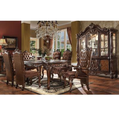 China Dining Room Table Buffet Cabinet Leather Chair Extendable Solid Wood Dining Set (Other) Adjustable Royal Style for sale