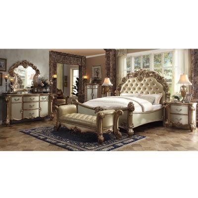 China European Style Leather Wooden Beds Queen Size Vanity Table Tall Wardrobe Chest Bedroom Furniture for sale