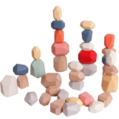 China DIY TOY Relieves Stress Multiple Natural Stack Board Rainbow Color Wooden Stacking Stone Building Blocks For Toddler Girl for sale