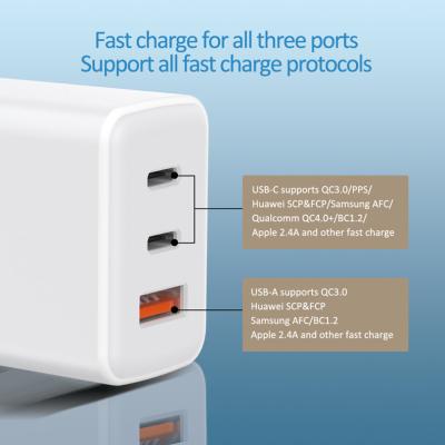 China 65w fast charger gan gan 3 65w charger 65w gan fast charger usb phone gan 3 in 1 fast gan travel gan usb c 65w wall charger for sale