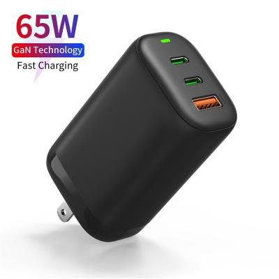 China Mobile Phone 3 in 1 Usb Type C 65w Gan Wall Travel Fast Gan Charger for Laptop Tablet Mobile Phone Charger for sale