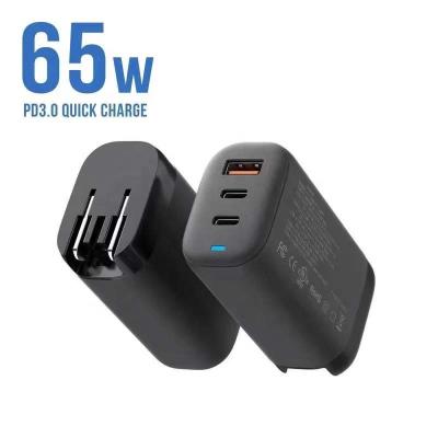 China 65w Multi-port gan gan fast charger 65w 3in1 Gan Charger 65W gan gan quick charging usb phone charger 65w GaN Wall Charger for Tablet and laptop cell phone fast charging for sale