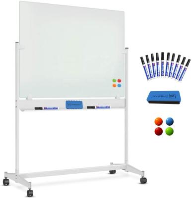 China School Teacher/Creative Education Mobile/Office/Family Dry Erase Glass Board with Stand, Rolling Magnetic Glass Whiteboard on Stand Classroom Desk for sale