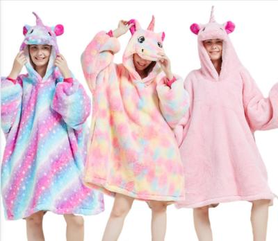 China PORTABLE Glow in the Dark Unicorn Hoodie Blanket Sweatshirt with Pocket Oversized Wearable Blanket for Adults Kids for sale