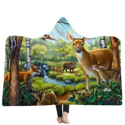 China Custom Wearable Hooded Blanket 3D Printed Warm Fleece Plush Throw Wearable Blankets For Adults Kids for sale