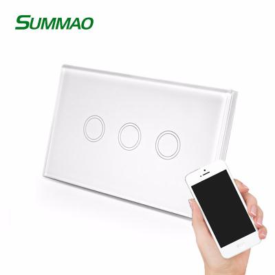 China Residential Tempered Glass Smart Home Z Wave Wall Capacitive Touch Screen Switch, 3 Gang Wifi Lamp Switch for sale