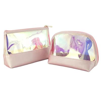 China Fashion Semi-transparent Laser TPU Women Makeup Bag Waterproof With Pink Color PU Cosmetic Bag for sale