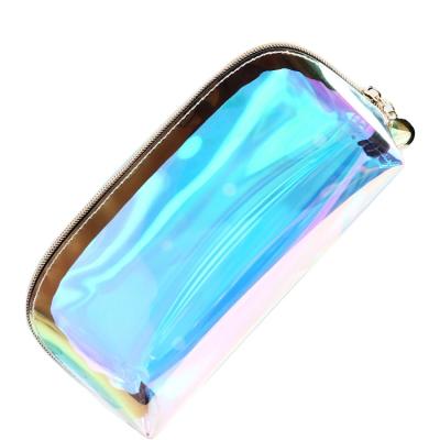 China Waterproof Ready to Shipping Travel Toiletry Bag TPU Pouch Laser Plastic Cosmetic Plastic Bag with Gold Zipper for sale