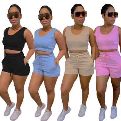 China 2021 Hot Selling QUICK DRY Bodycon Women Jogger Set 2 Pieces Pants Sets Women Summer Short Biker Set for sale