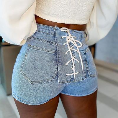 China Breathable Bandage Lace Up Blue Jeans Booty Shorts Women Casual Lady 2021 Summer Denim Shorts Women Denim Shorts for sale