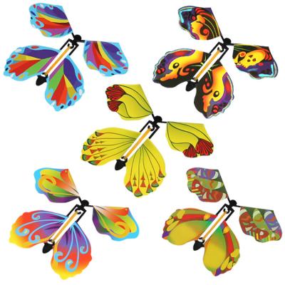 China Surprise Gift Wind Up Rubber Band Powered Flying Butterfly Magic Gift Cards - Wind Up Butterfly In The Book Fairy Toy Great Surprise Wedding for sale