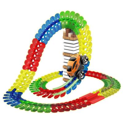 China 138PCS 3.6m 960g Cool DIY Racing Car Track Assembly Track Track Material Flexible Variable Light Slot Eco-friendly Car Educational Toy For Kid for sale