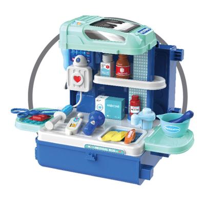 China Funny Doctor Plays Set Wholesale Multifunctional 3 in 1 Suitcase Bus Portable Toys Pretend Play Kids Simulated Doctor Educational Medical Set Toy for sale