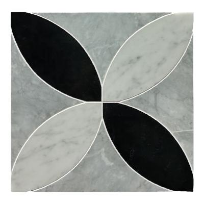 China Jet Stone Mosaic With Concise Mixed Color Water Marble Style Parquet Four Leaf Clovers Flower Design for sale