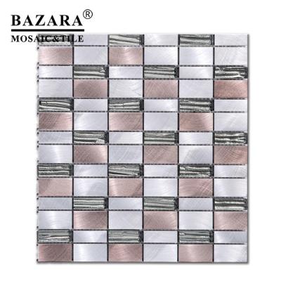 China Parquet Rose Gold Metal Mosaic Mix Glass Mosaic Wall Slabs for sale