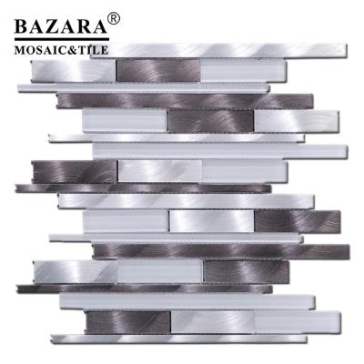 China Long Strip Aluminum Metal Blend Parquet Flooring Super White 3D Glass Mosaic Made in China for sale