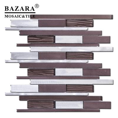 China Metal Irregular Aluminum Mix Parquet Strip Glass 3D Mosaic Made in China for sale