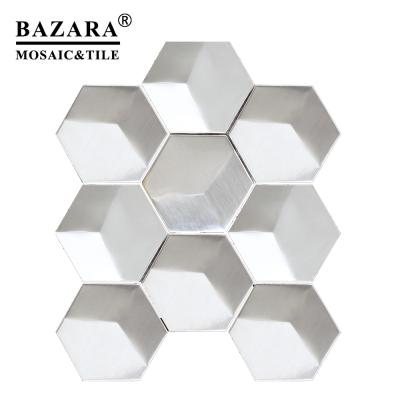 China Parquet BAZARA 3D Hexagon Metal Mosaic Stainless Steel Mosaic Slab for sale