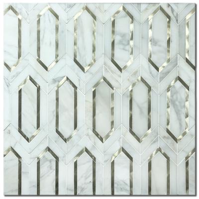 China White Parquet Carrala Nature Stone Mosaic Mix Metal With Irregular Pattern for sale