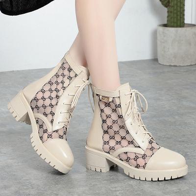 China Dropshopping Summer Breathable Women Boots 2022 Luxury Platform Black White Breathable Gothic Ankle Boots Plus Size Lace Up Lady Cool Boots for sale