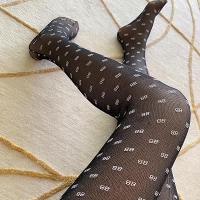 China 2021 fashion breathable tights trend black silk pantyhose letter print logo brand pantyhose gg bangs fast shipping for sale