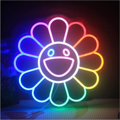 China Other Custom Neon Signs Sunflower Smile Face Flower Led Light Signs For Wall Decor, Personalized Light Up Sign Artwork For Party Decor for sale