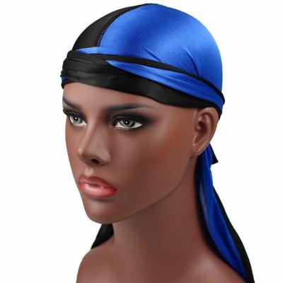 China Shield Double Color Silk Satin Long Tail Braid Pirate Covers Elastic Chemo Hat Silky Durag for sale