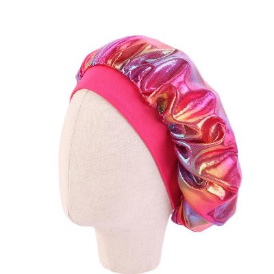 China Checked 2021 New Children's Elastic Hair Hood Laser Round Headband Baby Shower Hat Polyester Elastic Night Hat for sale