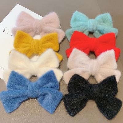 China Korean cute plush hairpin fashion bow hair clip girl spring clip plush hairpin for women for sale