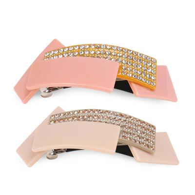 China Acrylic exquisite geometric horizontal rhinestone acetic acid spring clips full stitching acrylic ponytail adult hairpin for sale