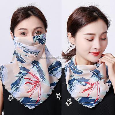 China Skin Friendly Second Sell Thin Breathable UV Chiffon Print Silk Scarf Neck Mask Summer Sunscreen Mask Over Face for sale