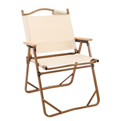 China Modern Outdoor Portable Furniture Wood Grain Glamping Chair Beach Aluminum Folding Camping Chair With Beech Armrest for sale