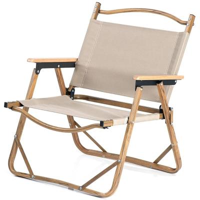 China Contemporary Outdoor Inflatable Portable Wood Grain Chair Beach Furniture Glamping Aluminum Folding Camping Chair With Armrest for sale