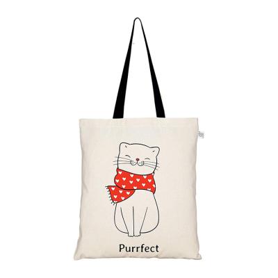 China Full Colors Cat Pattern Canvas Custom Logo Eco-Friendly Recyclable White Eco-Friendly Bag Durable Organic Cotton Bag for sale